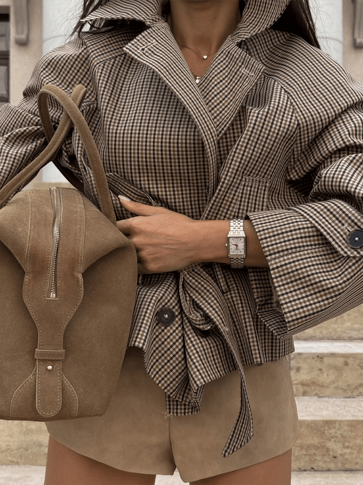 Fiona rutete trenchcoat med høy krage