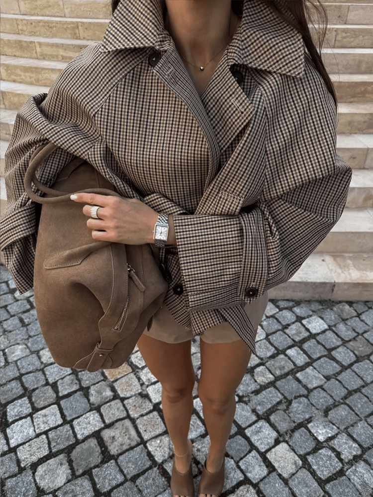Fiona rutete trenchcoat med høy krage
