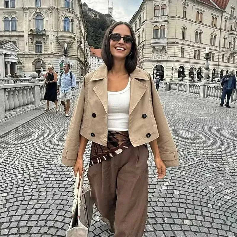 Carla cropped dobbeltspent trenchcoat