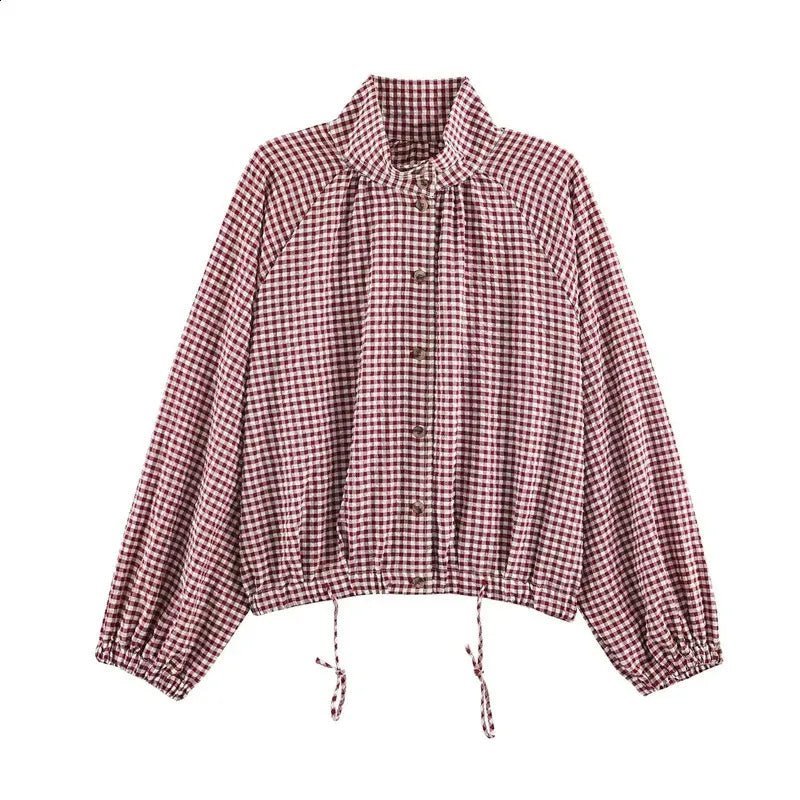 Mila Plaid Drawstring High Neck Jacket