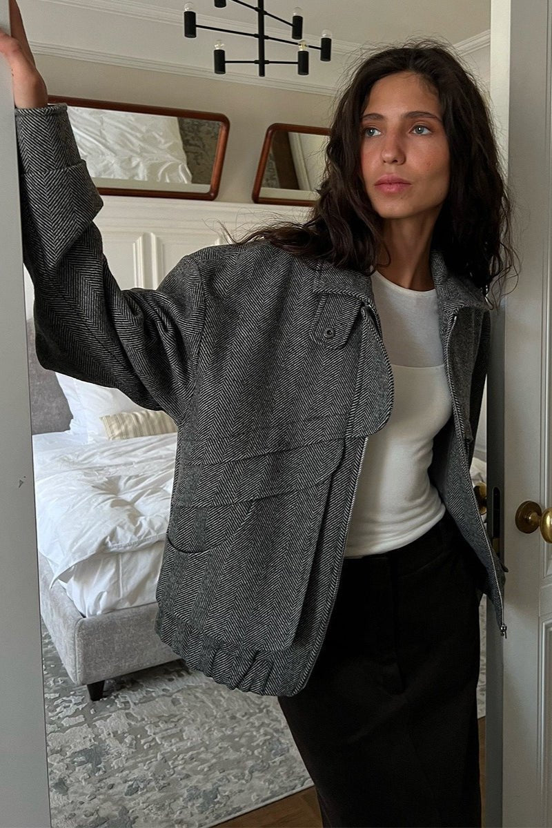 Lily Herringbone Stand Collar Coat