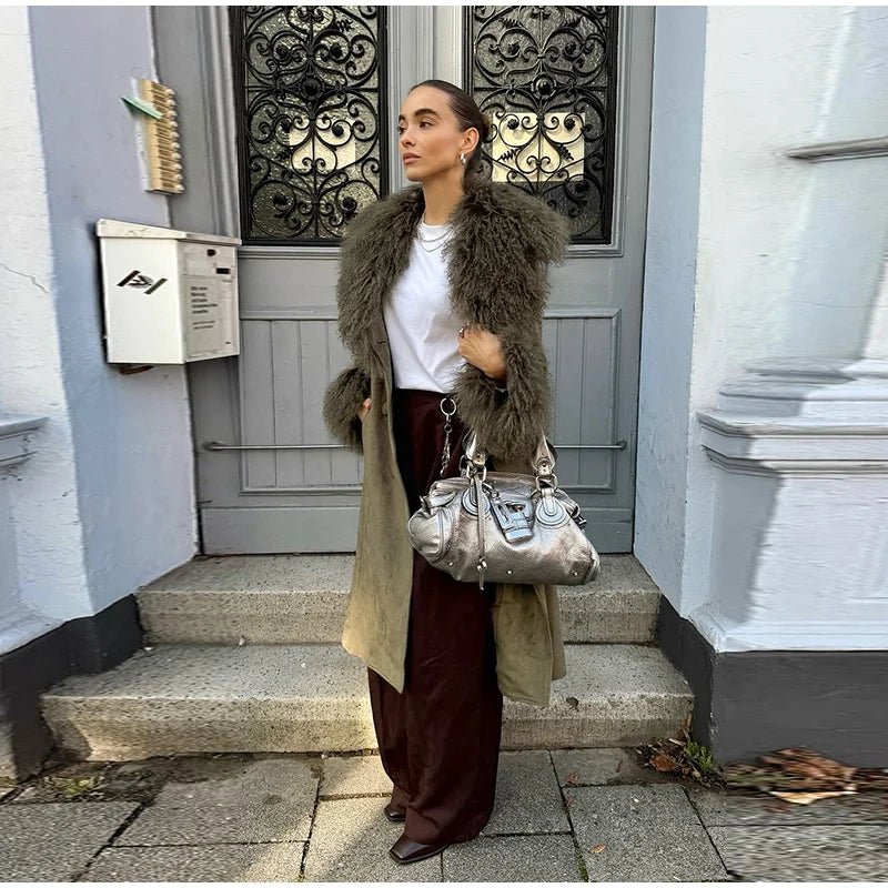 Naomi Patchwork Faux Fur Collar Coat