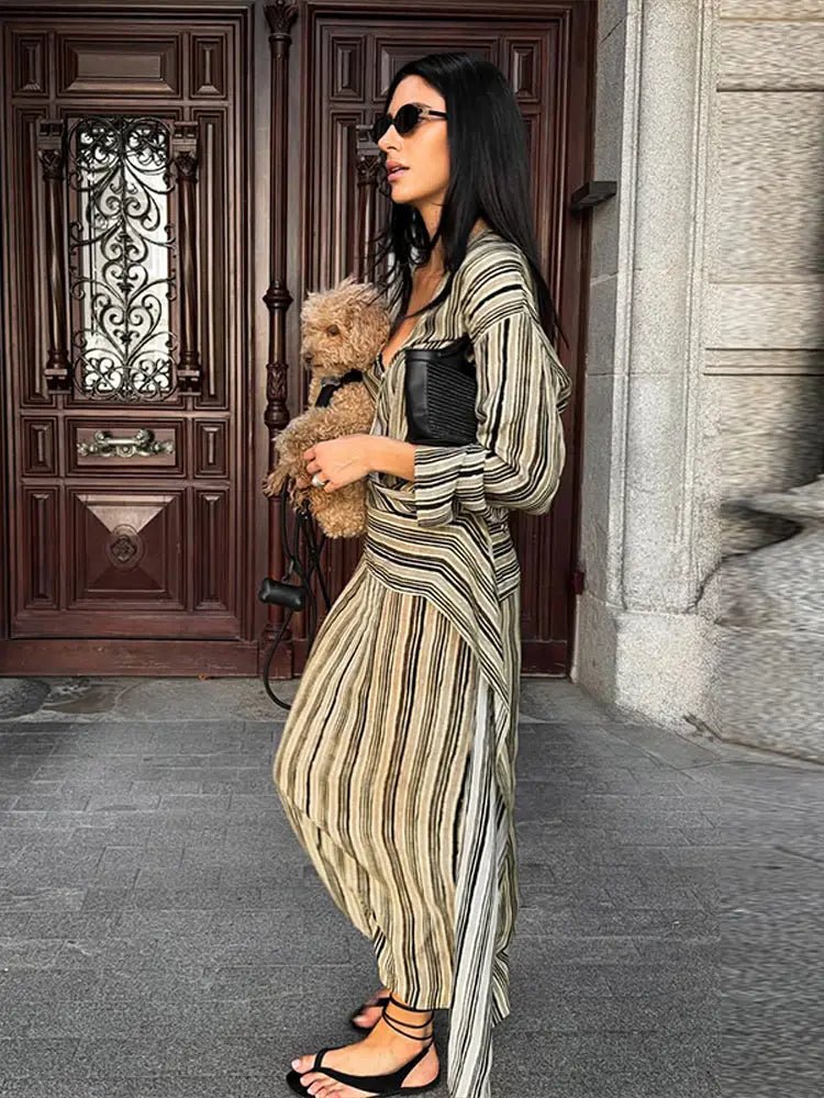 Tessa stripet maxikjole med V-hals