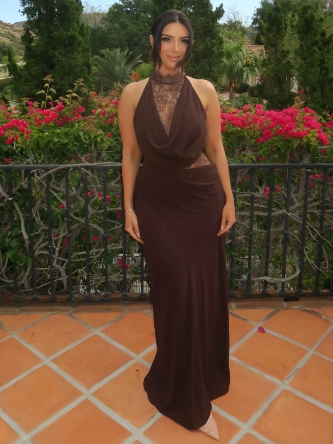 Sienna Halter Lace Maxi Dress