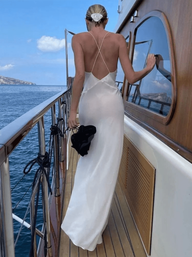 Sienna dyp V gjennomsiktig slip maxi-kjole