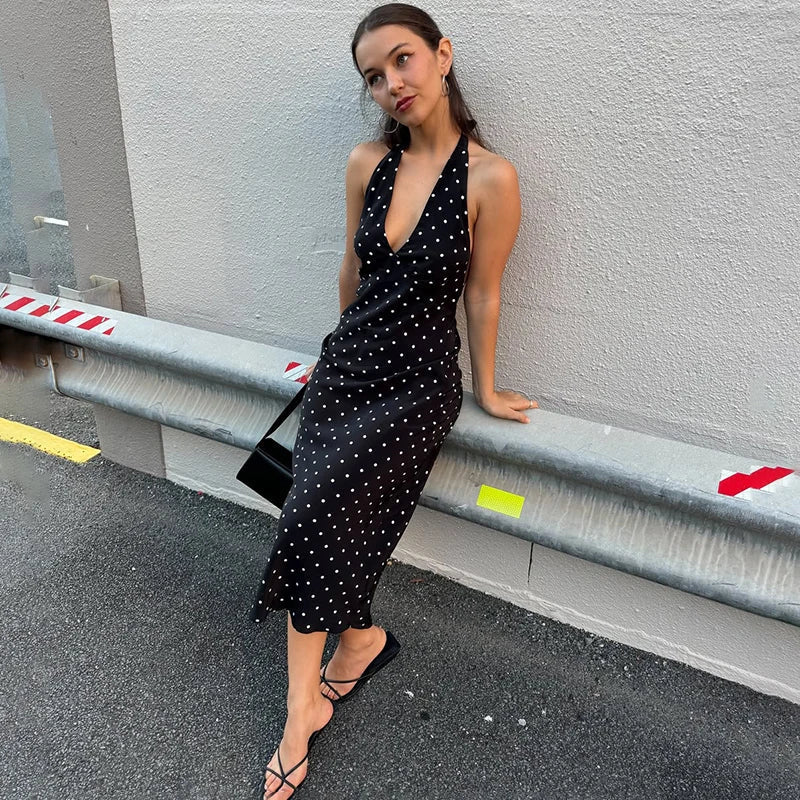 Zoe Polka Dot Halterneck Midikjole