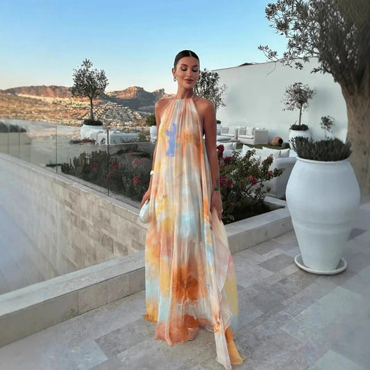 Megan maxikjole med halterneck og snøring