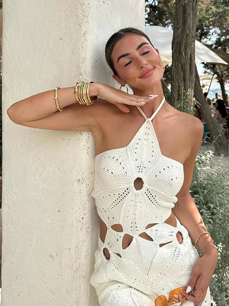 Lorna heklet mini-kjole med halterneck