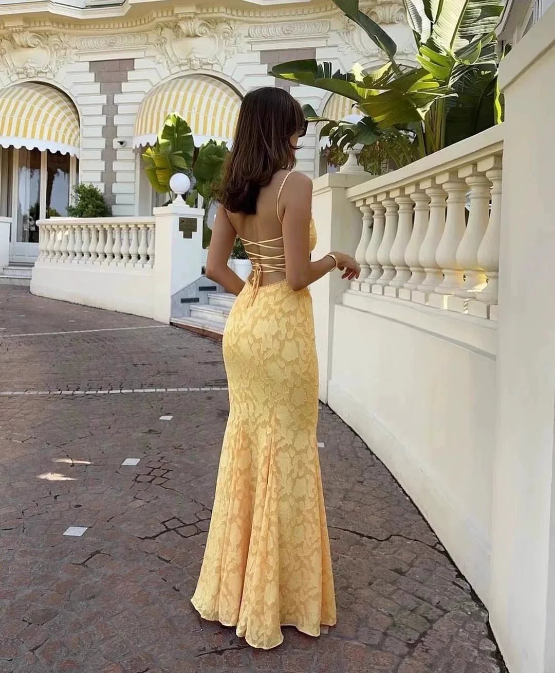 Enora Lace-Up Fishtail Maxi Dress