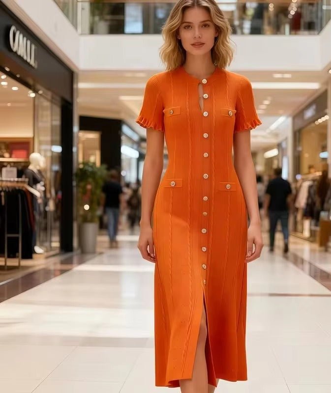 Margot strikket midikjole med knapper foran