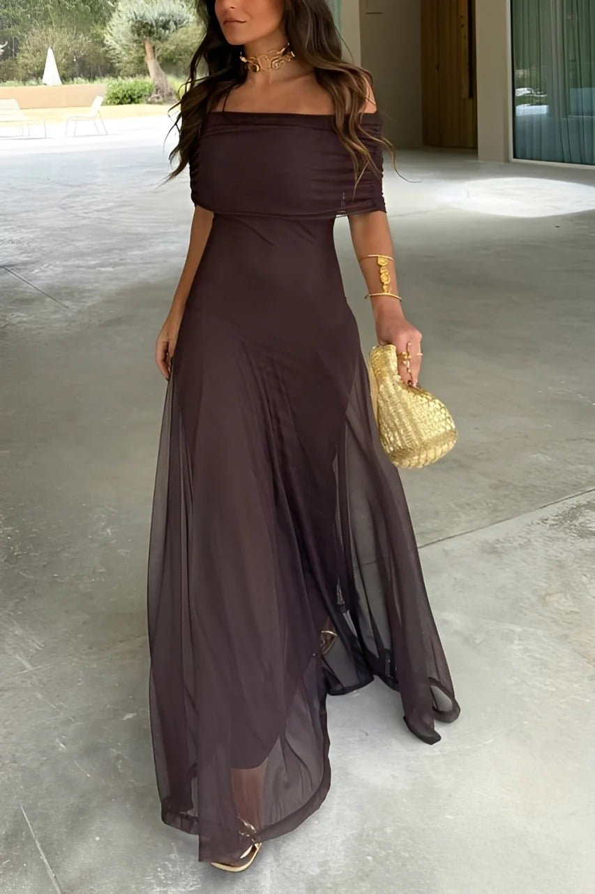 Cecile off-shoulder rynket maxikjole