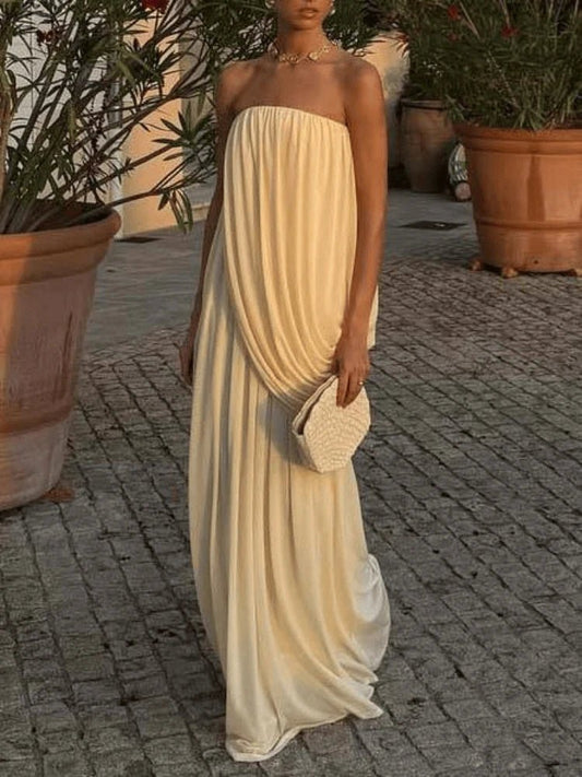 Erika Stroppeløs Plissert Maxi-kjole