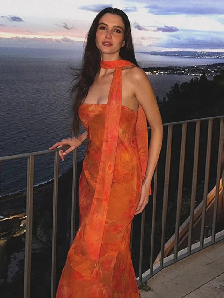 Rina stroppeløs mesh maxi-kjole