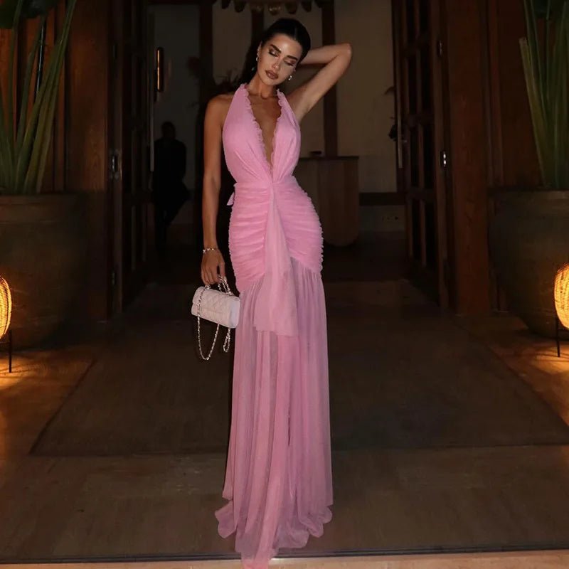 Sabine halter mesh maxi-kjole