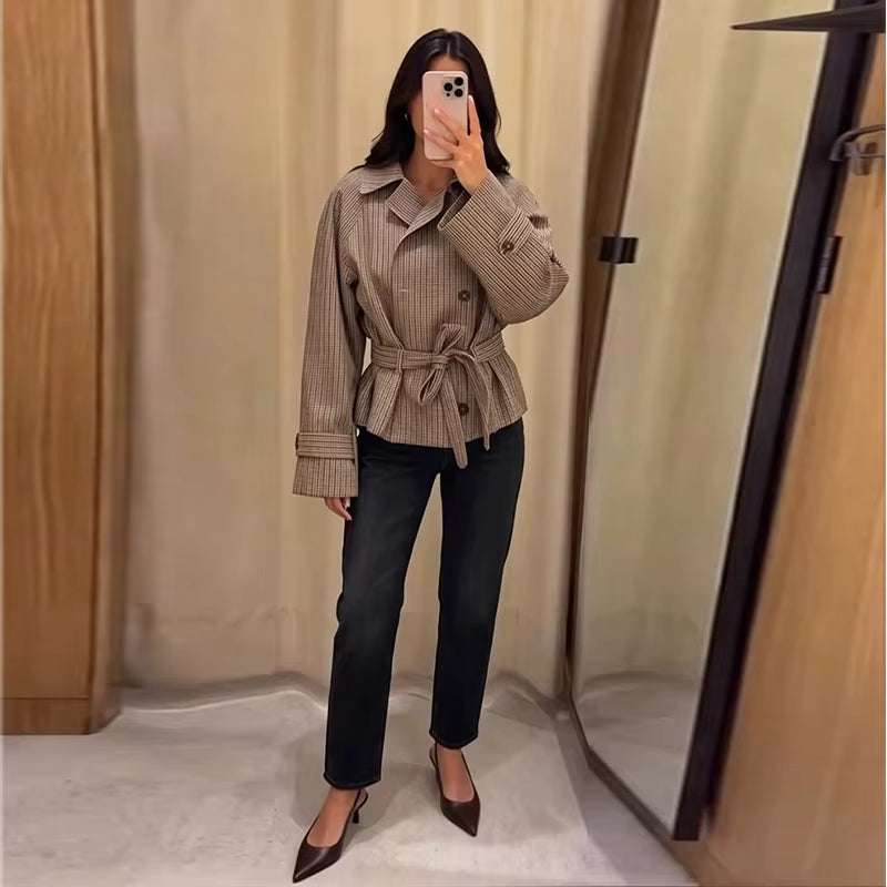 Melissa rutete trenchcoat med belte