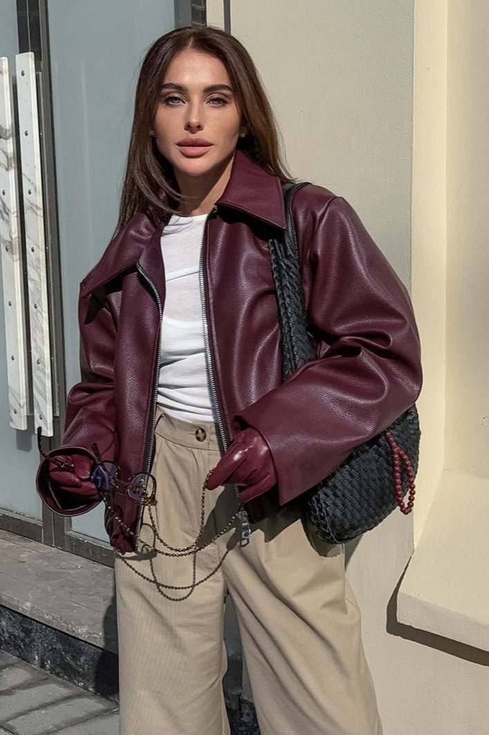 Katie matt moto falsk skinnjakke