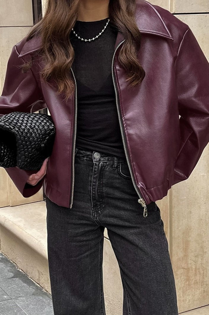 Katie matt moto falsk skinnjakke