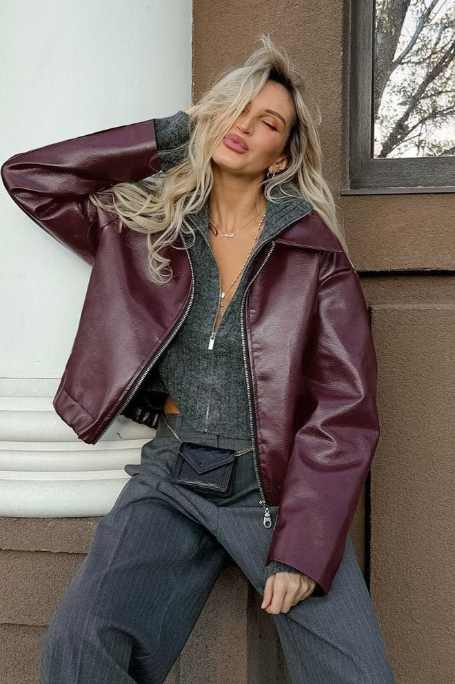 Katie matt moto falsk skinnjakke