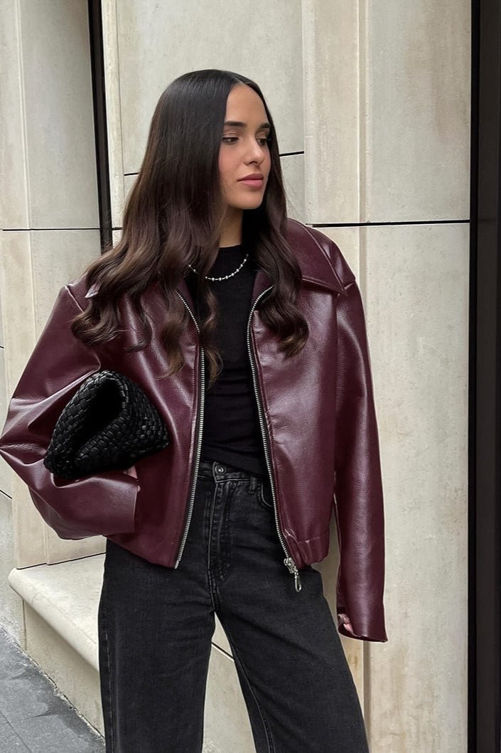 Katie matt moto falsk skinnjakke