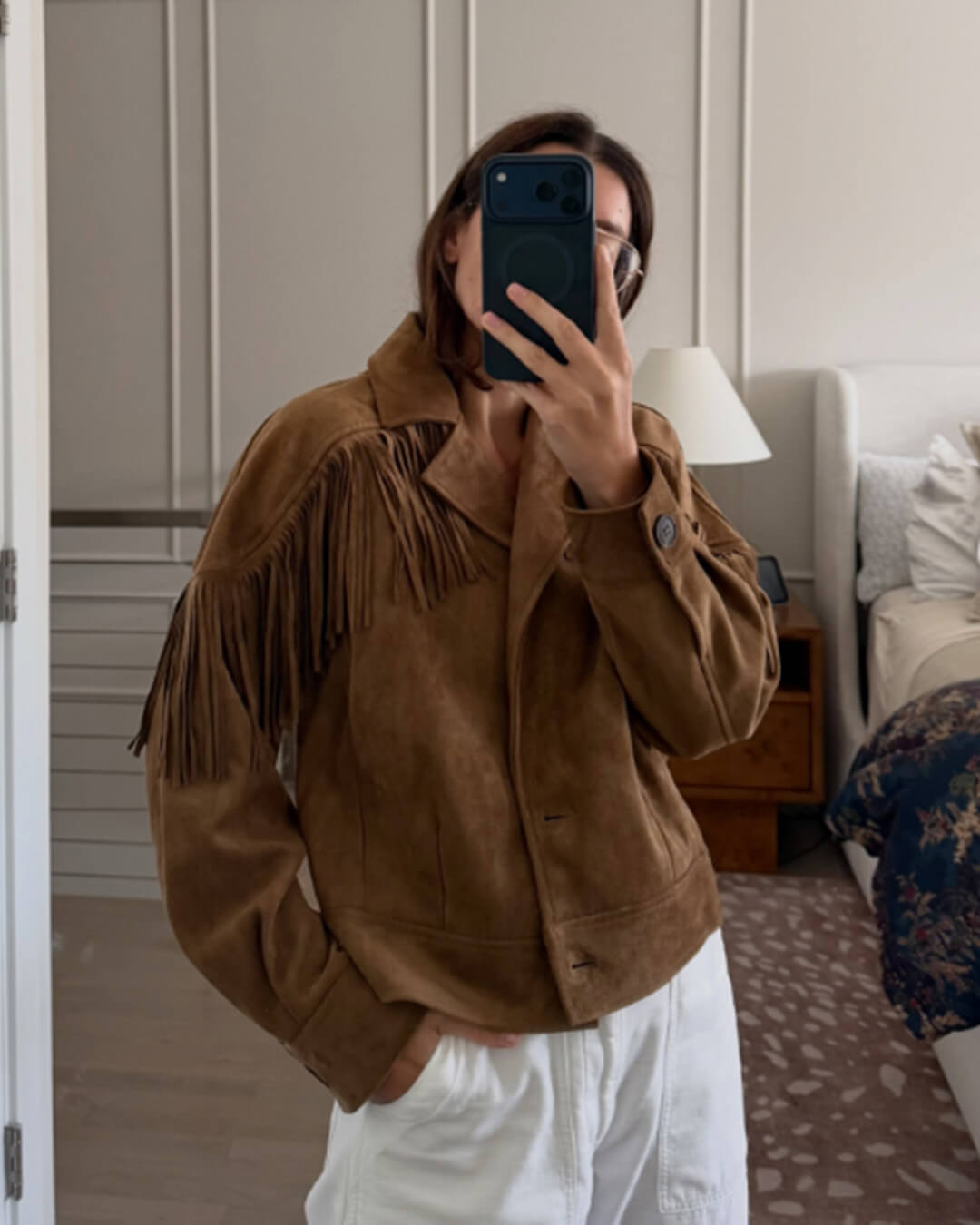 Julie semsket jakke med frynser i westernstil