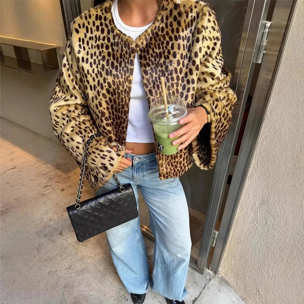 Katie Leopard Fuskepelsjakke