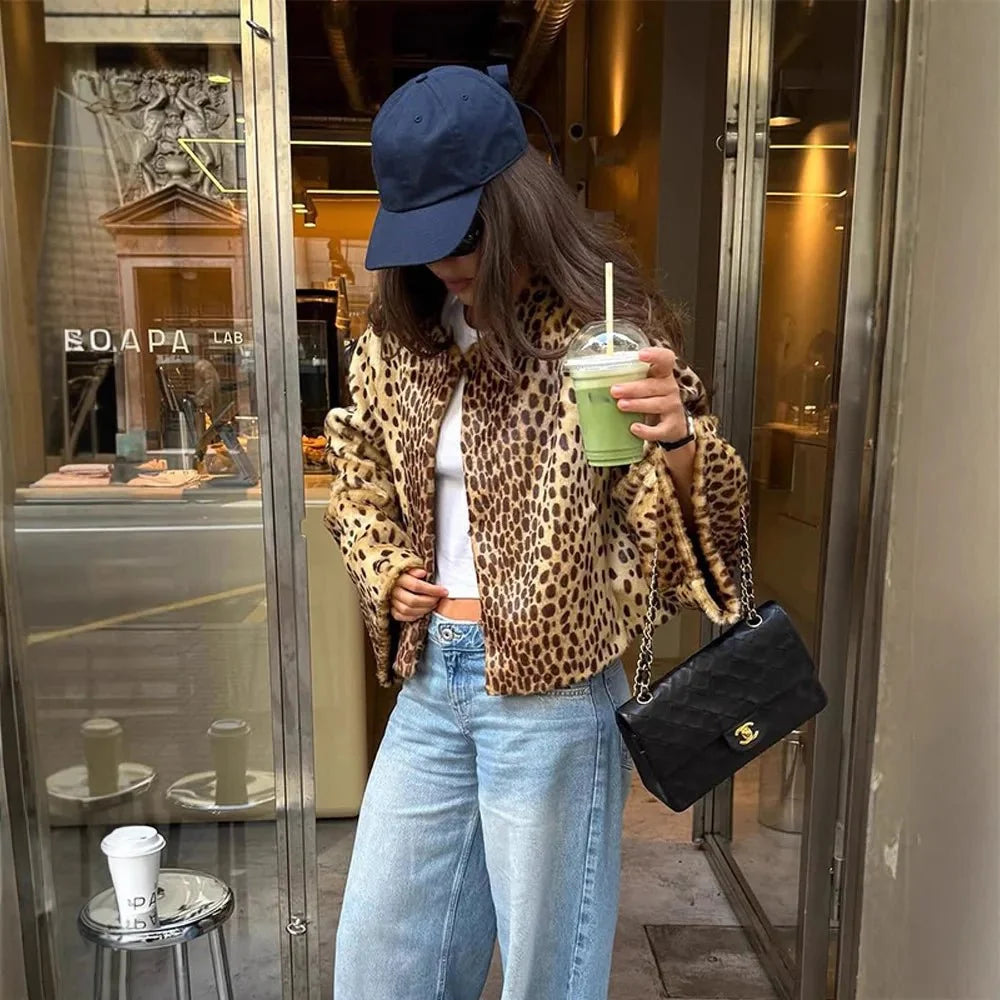 Katie Leopard Fuskepelsjakke