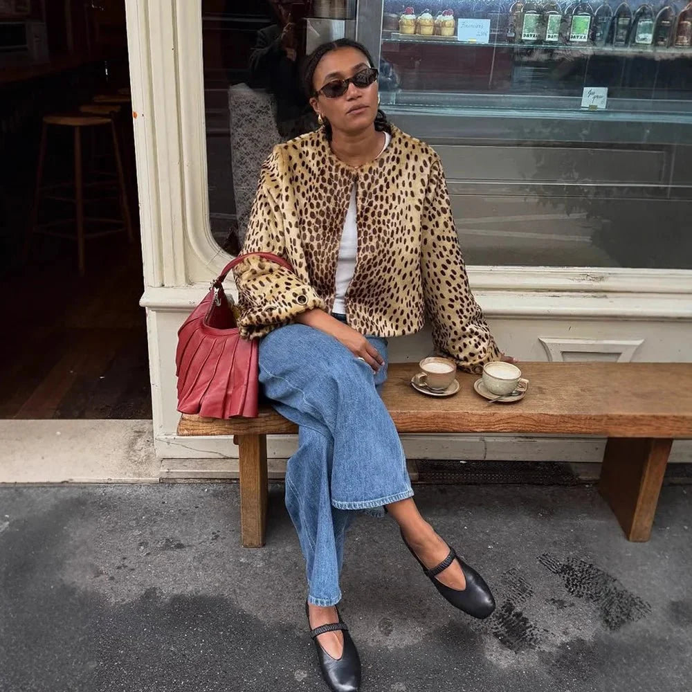 Katie Leopard Fuskepelsjakke
