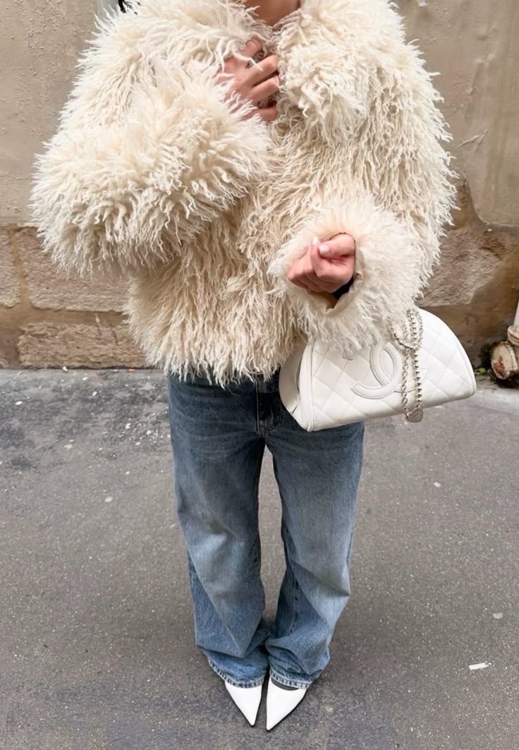 ZEYA Almira Fuzzy Faux Fur Coat in Beige