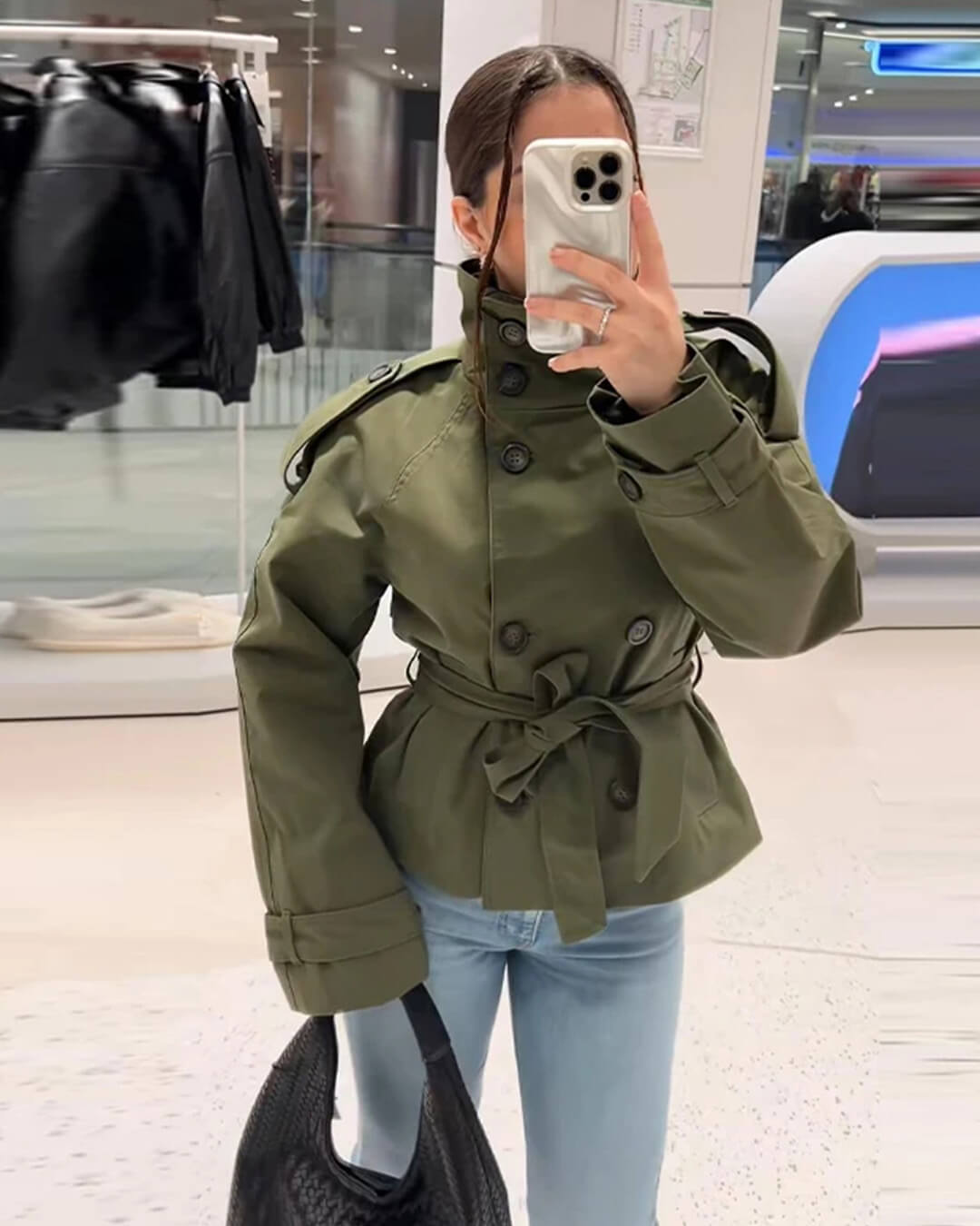 Anna belted kort trenchcoat