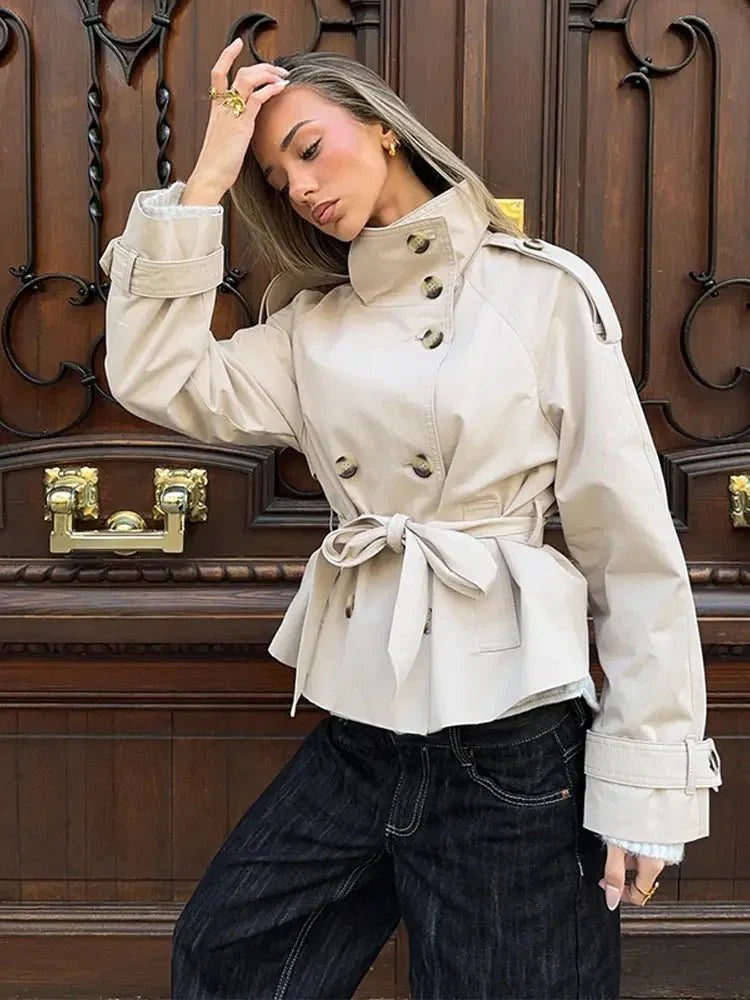 Anna belted kort trenchcoat