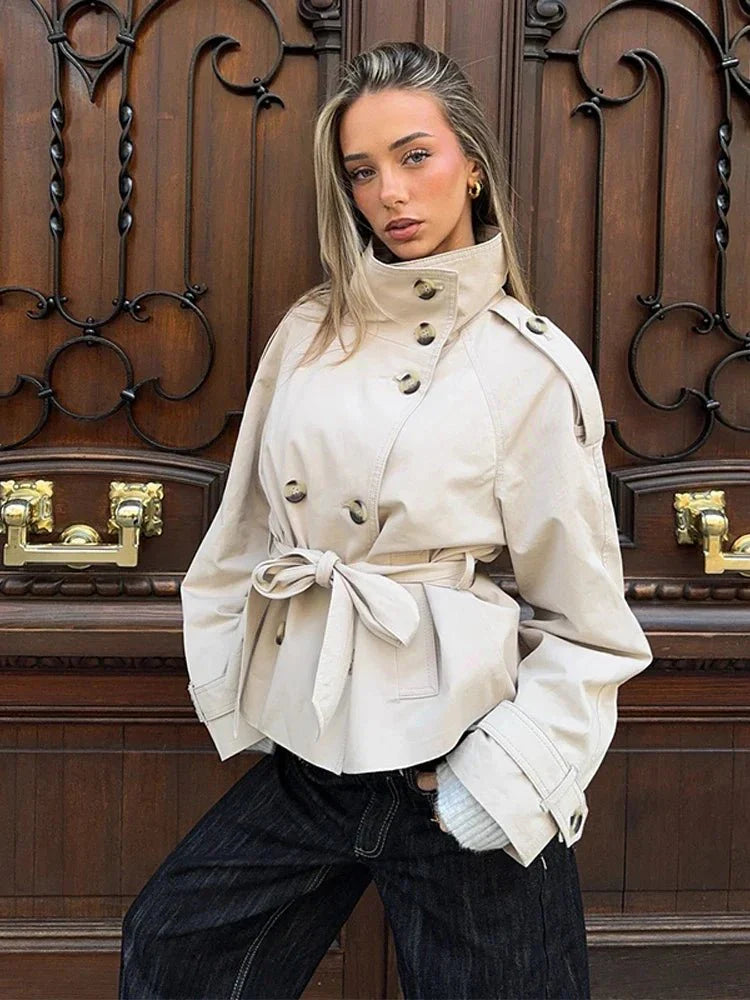 Anna belted kort trenchcoat