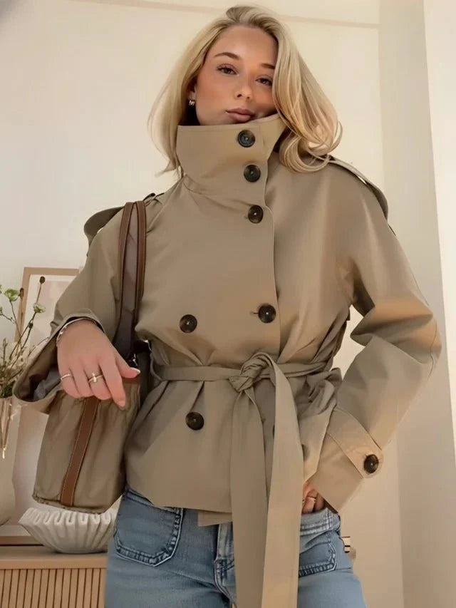 Anna belted kort trenchcoat