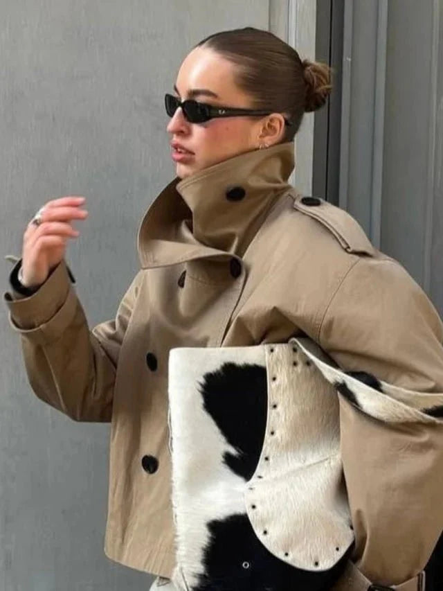 Anna belted kort trenchcoat