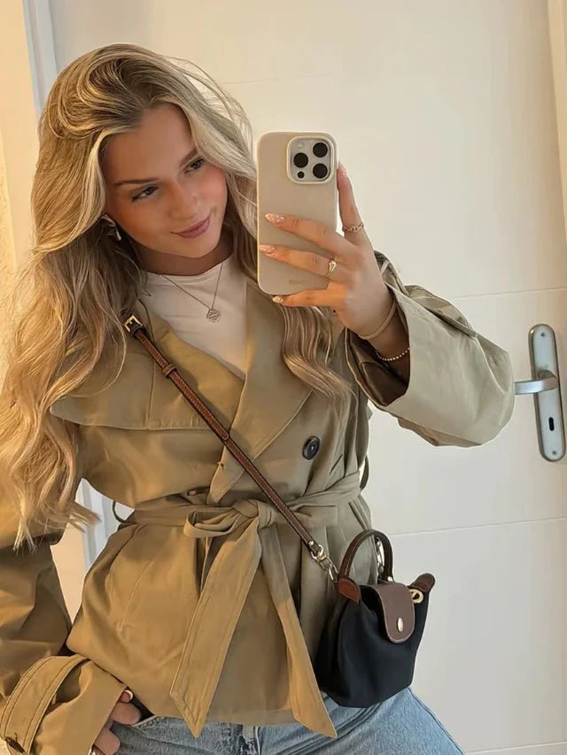 Anna belted kort trenchcoat