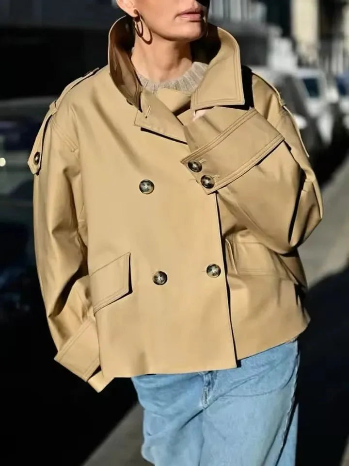 Brynn cropped trenchcoat med ståkrage