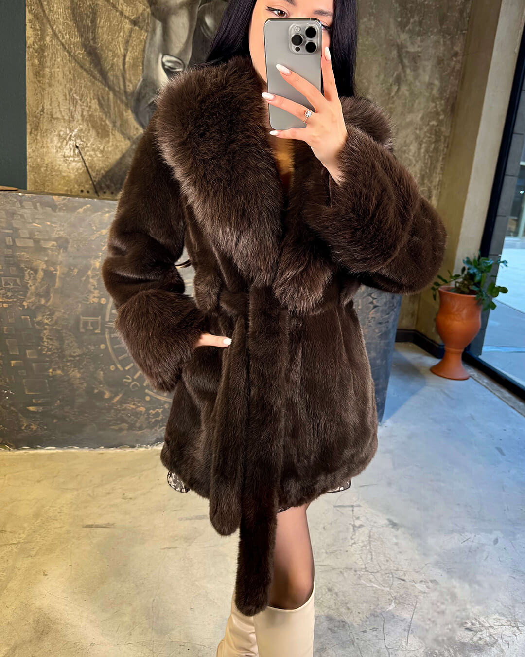Eva Belted Faux Fur Coat