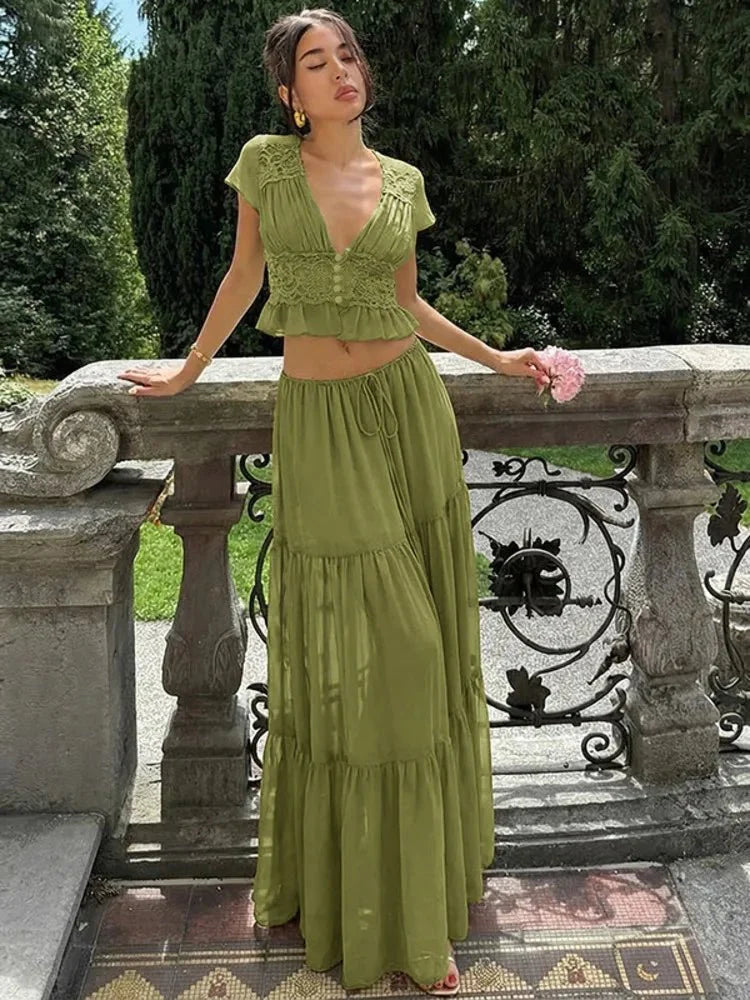 Nella blondetopp og chiffon skjørtsett