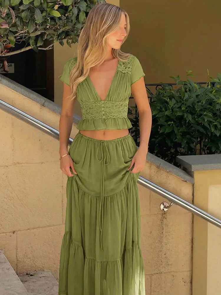 Nella blondetopp og chiffon skjørtsett