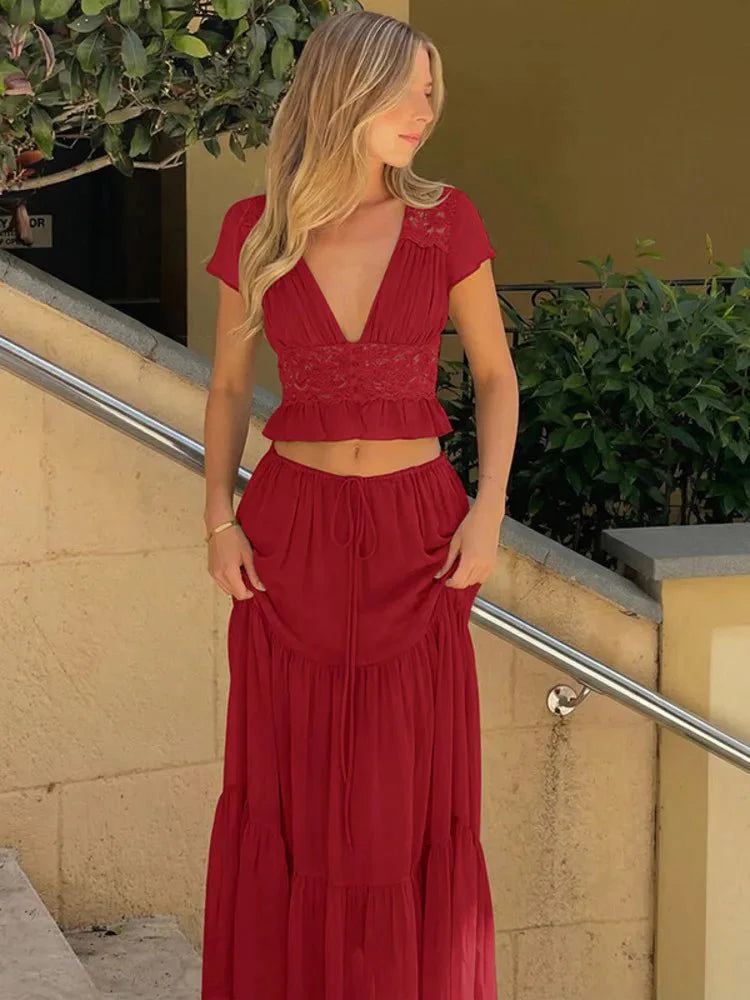 Nella blondetopp og chiffon skjørtsett