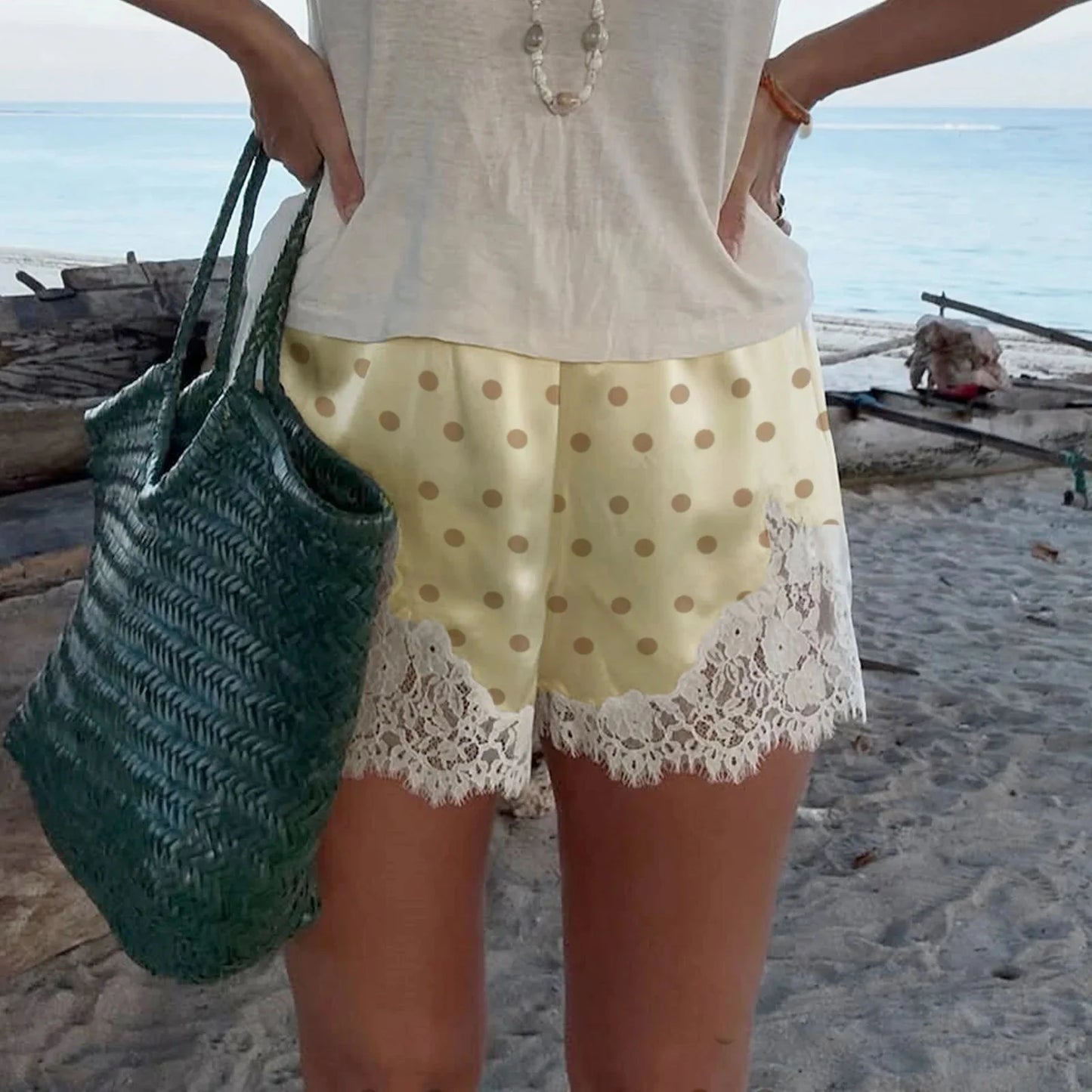 Natasha Polka Dot Lace Trim Shorts