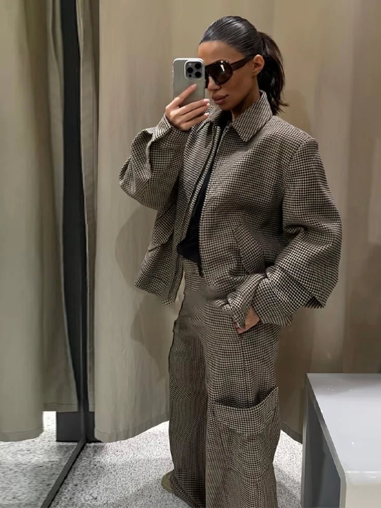 Lily Houndstooth Vattert Blazersett