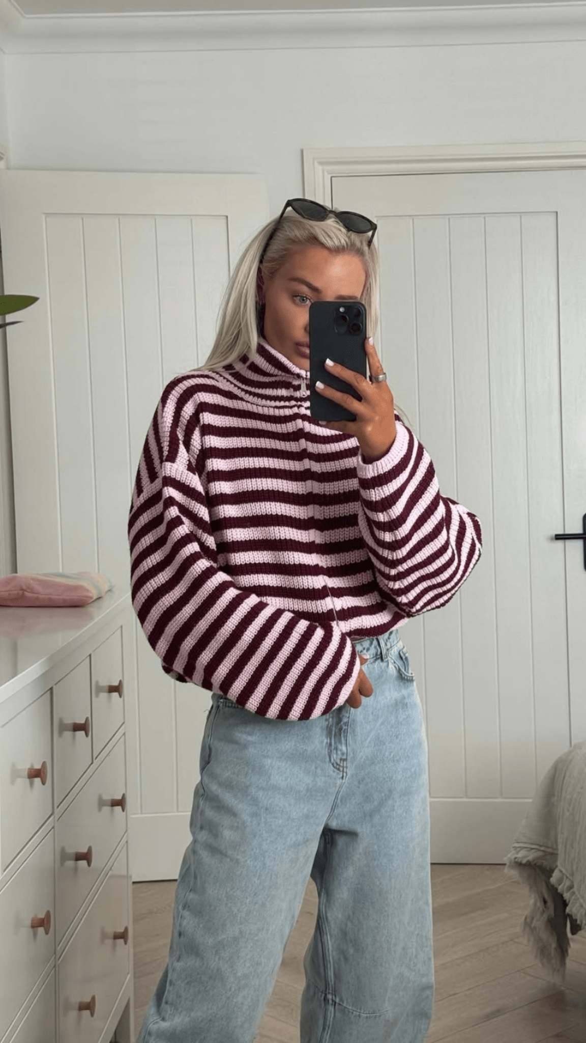 Leah stripet strikkegenser med høy hals