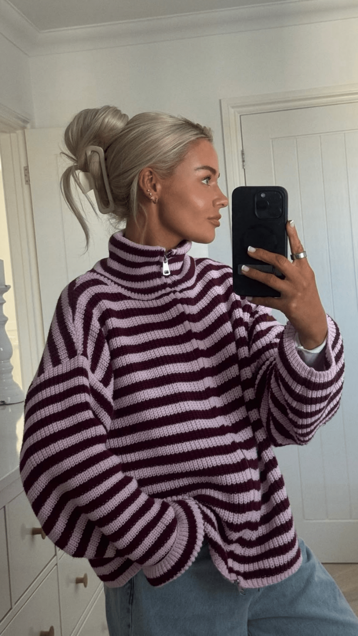 Leah stripet strikkegenser med høy hals