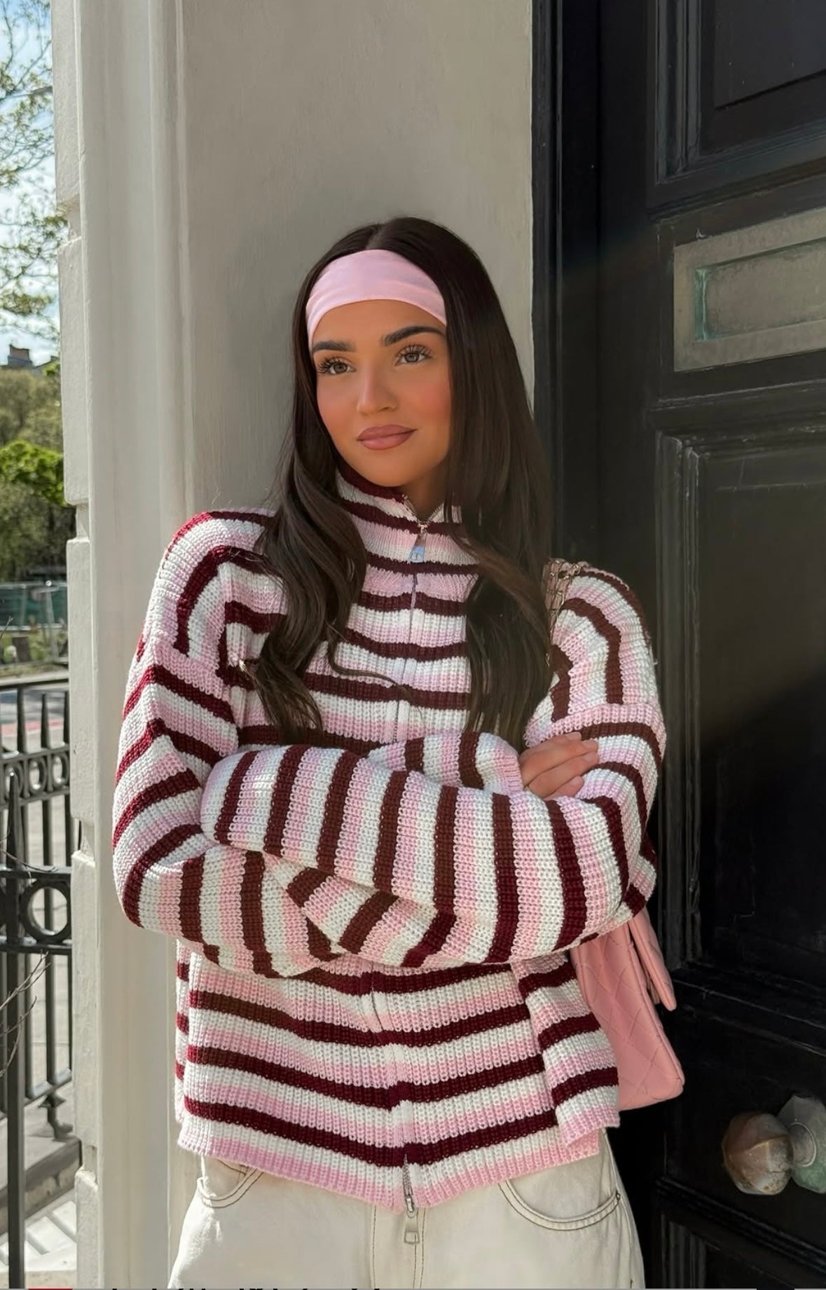 Helena stripet glidelåsstrikkegenser