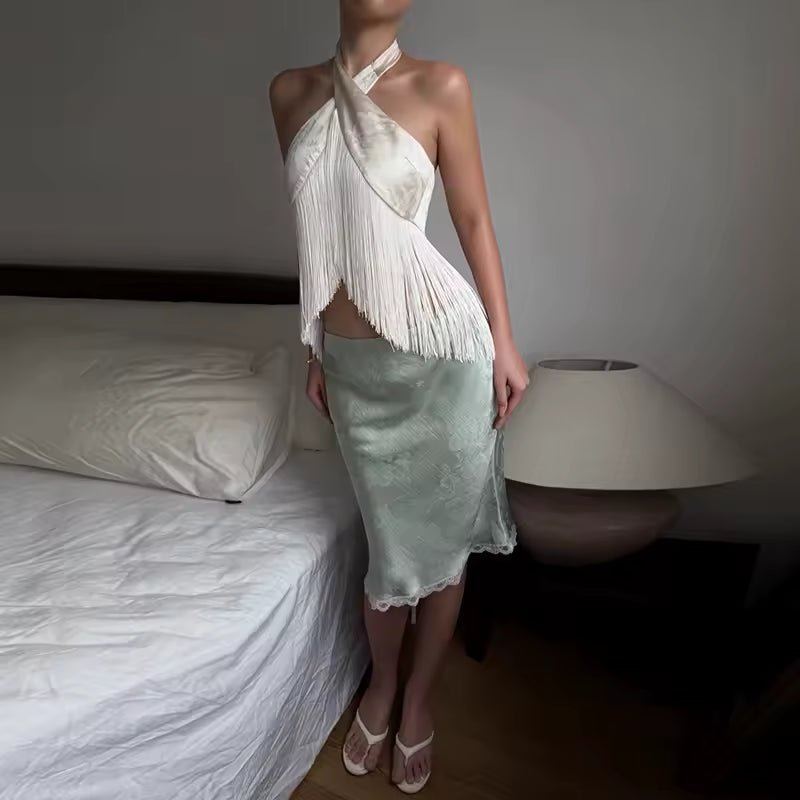 Gina Sateng Franjert Haltertop