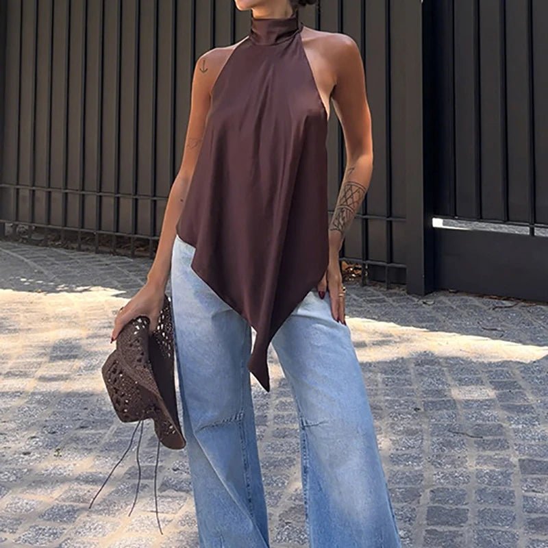 Ava Backless Halter Silk Top