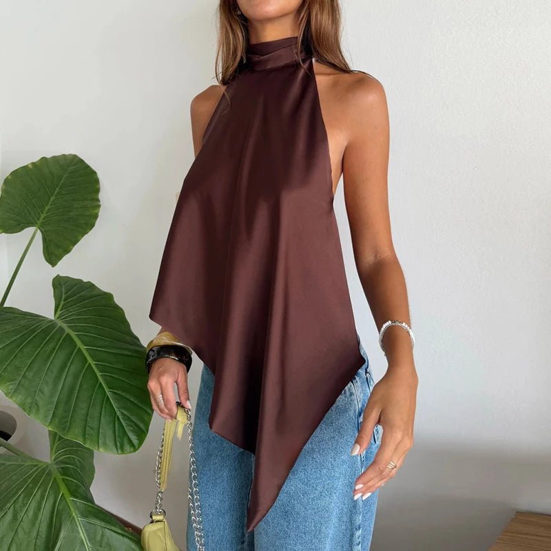 Ava Backless Halter Silk Top