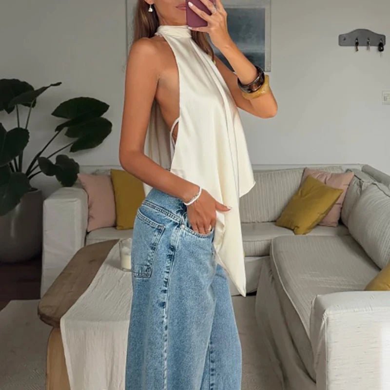 Ava Backless Halter Silk Top