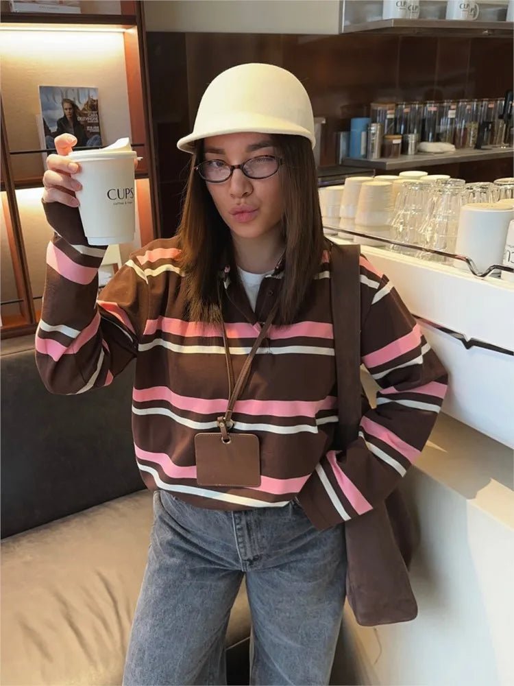 Laura Striped Polo Long Sleeve Top