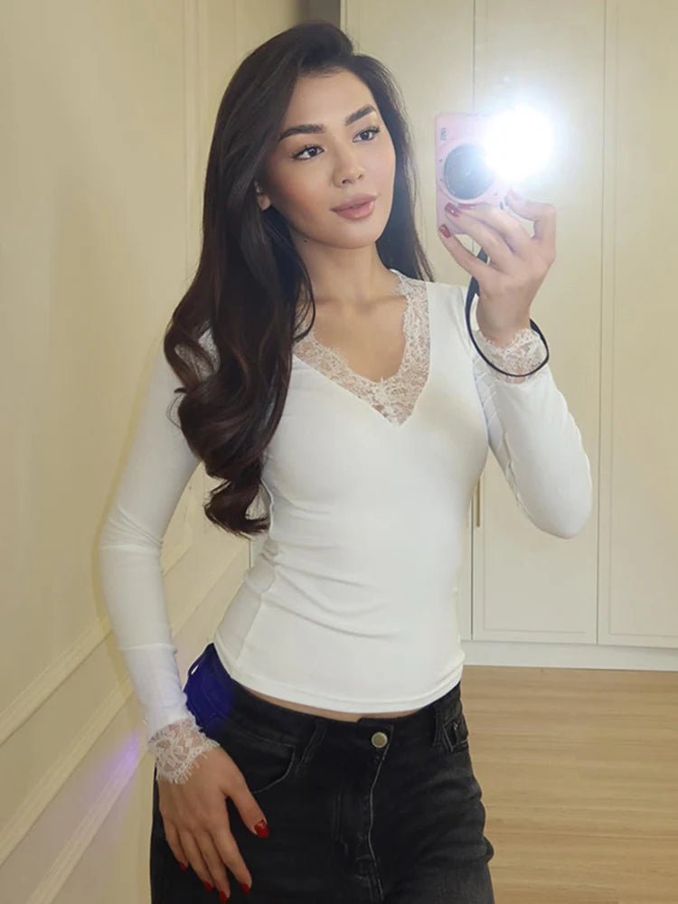 Sarah Lace V-Neck Casual Top